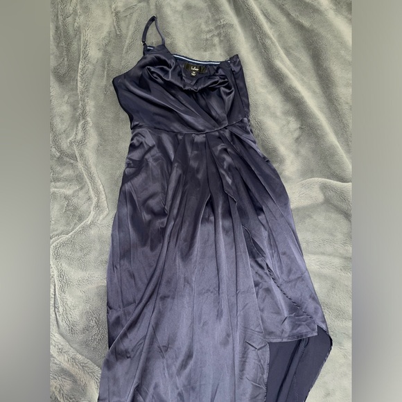 LULUs Law of Attraction XS Navy Blue One-Shoulder Asymmetrical Midi Dress - Picture 2 of 3